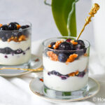 Yoghurt met blauwe bes en walnoten rechthoek